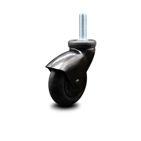 Service Caster 3 Inch Black Hooded Neoprene Rubber 3/8 Inch Threaded Stem Caster SCC-TS03S310-NPRB-BK-381610